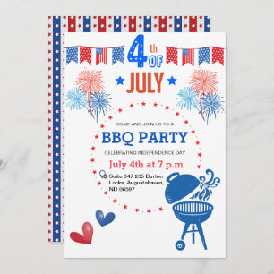 Retro 4th BBQ Red White Blue Summer BBQ Party Holiday Card