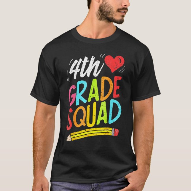 Retro 4th Fourth Grade Squad Pencil Back To School T-Shirt (Front)