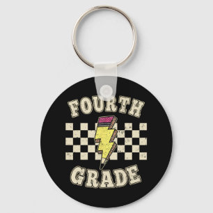 Retro 4th Fourth Grade Teacher Lightning Bolt Penc Key Ring