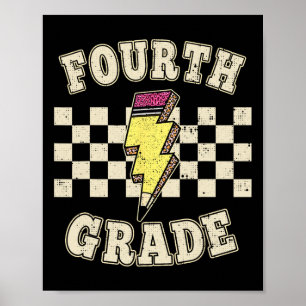 Retro 4th Fourth Grade Teacher Lightning Bolt Penc Poster