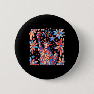 Retro 4th July Statue Of Liberty America Girl Wome 6 Cm Round Badge