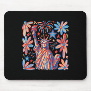 Retro 4th July Statue Of Liberty America Girl Wome Mouse Pad