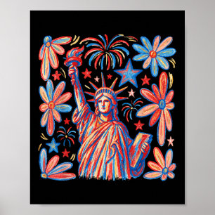 Retro 4th July Statue Of Liberty America Girl Wome Poster