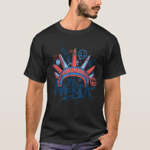 Retro 4th July Statue of Liberty American USA Flag T-Shirt