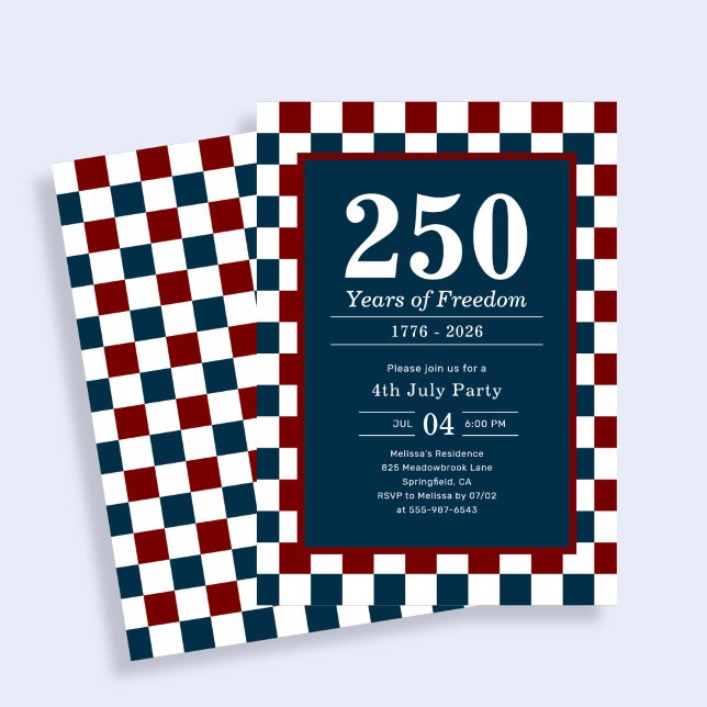 Retro 4th of July 250 Years Party Checkered Invitation (Creator Uploaded)