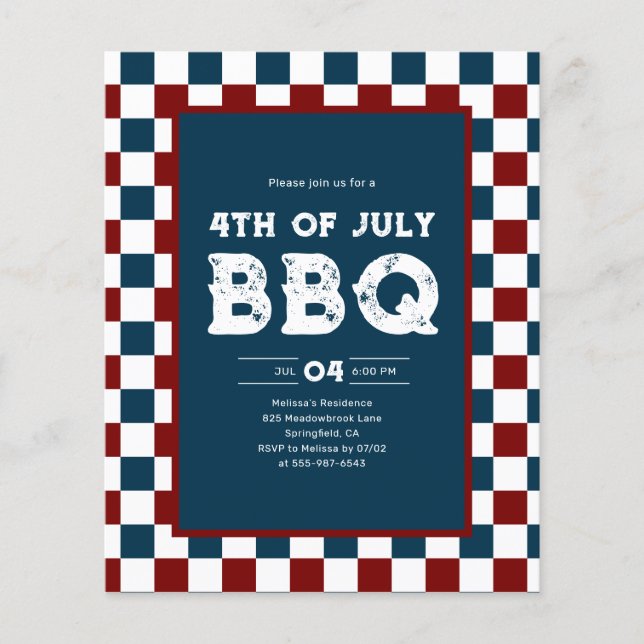 Retro 4th of July BBQ Party Chequered  Flyer (Front)