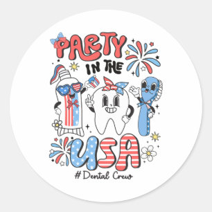 Retro 4th Of July Dental Squad Party In The Usa De Classic Round Sticker
