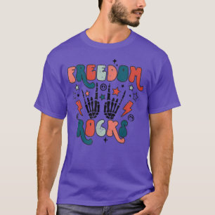 Retro 4th Of July Freedom Rocks Rocker Skeleton Pa T-Shirt