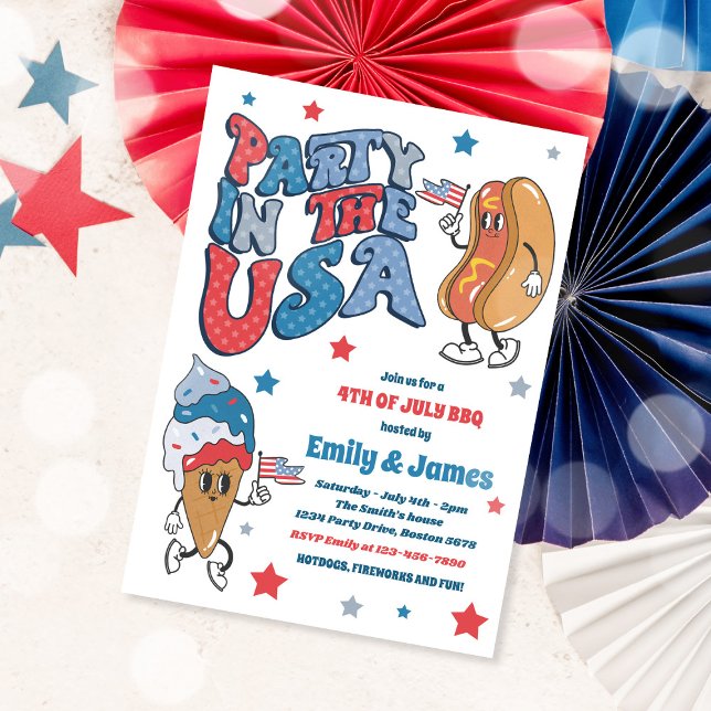 Retro 4th Of July Party In The USA BBQ Party Invitation (Creator Uploaded)
