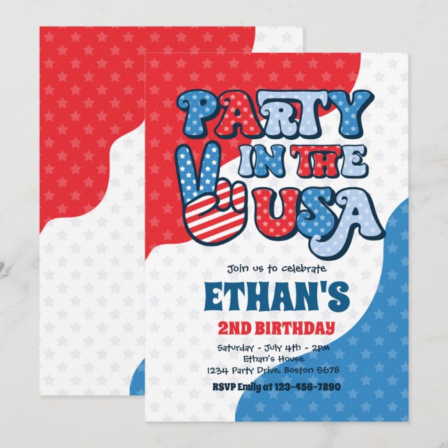 Retro 4th Of July Party In The USA Birthday Party Invitation (Front/Back)