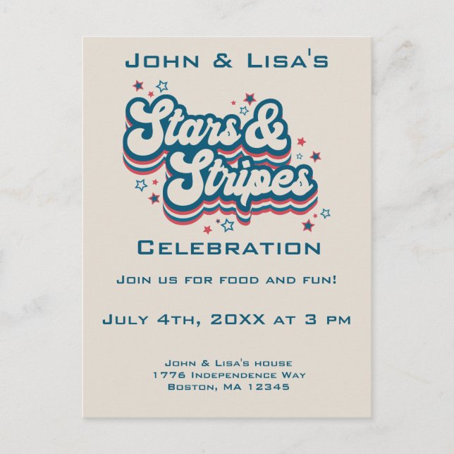 Retro 4th of July Party Invitation  Postcard (Front)