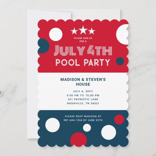 Retro 4th Of July Pool Party Red White Blue Invitation (Front)