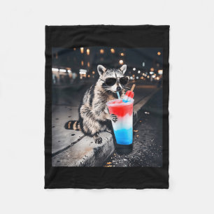 Retro 4th Of July Racoon Drinking Patriotic Fleece Blanket