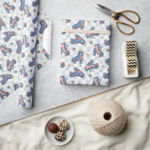 Retro 4th of July Roller Skates Wrapping Paper