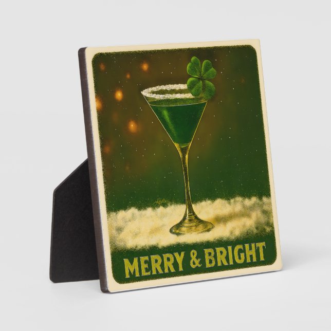 Retro 50s 4 Leaf Clover Irish Christmas Martini Plaque (Front)