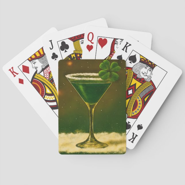 Retro 50s 4 Leaf Clover Irish Christmas Martini Playing Cards (Back)