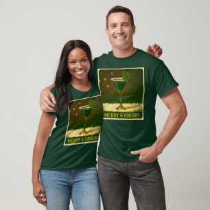 Retro 50s 4 Leaf Clover Irish Christmas Martini T-Shirt