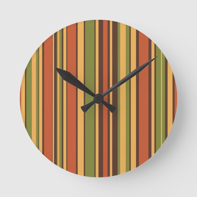 Retro 50s 60s 70s Stripes Orange Avocado Brown Round Clock (Front)