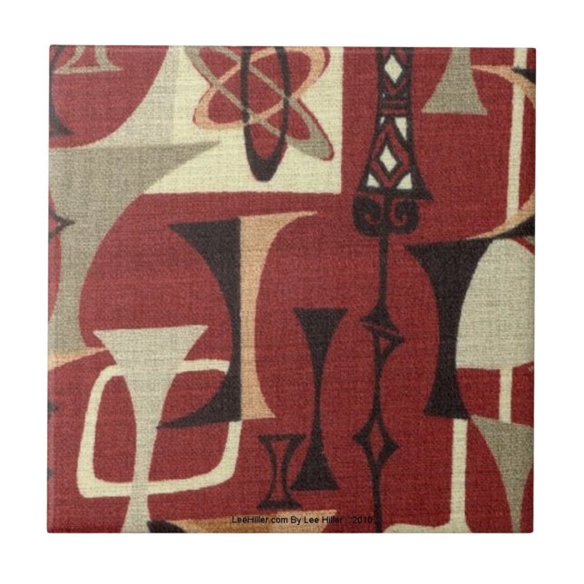 Retro 50s Atomic Print Brick Black Moss and Tan Ceramic Tile (Front)