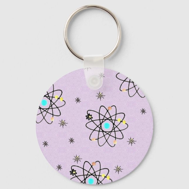 Retro 50s Atomic Print Lavender Apparel & Gifts Key Ring (Front)