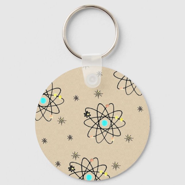 Retro 50s Atomic Print Sand Apparel & Gifts Key Ring (Front)