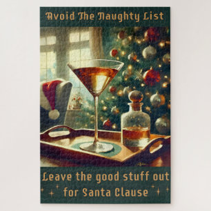 Retro 50s Avoid The Naughty List Christmas Martini Jigsaw Puzzle