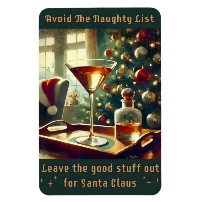 Retro 50s Avoid The Naughty List Christmas Martini Magnet (Vertical)