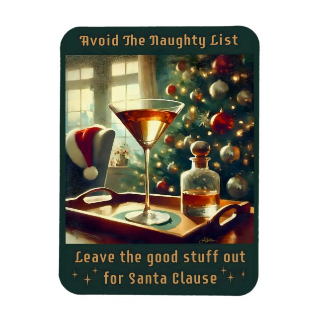 Retro 50s Avoid The Naughty List Christmas Martini Magnet (Vertical)