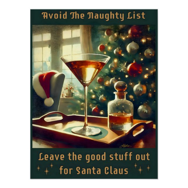 Retro 50s Avoid The Naughty List Christmas Martini Poster (Front)