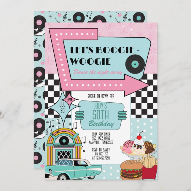 Retro 50s Birthday Party Invitation (Front/Back)