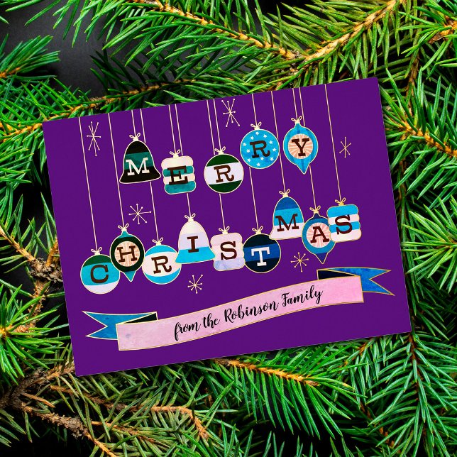 Retro 50's Christmas Ornaments  Foil Holiday Card (Creator Uploaded)