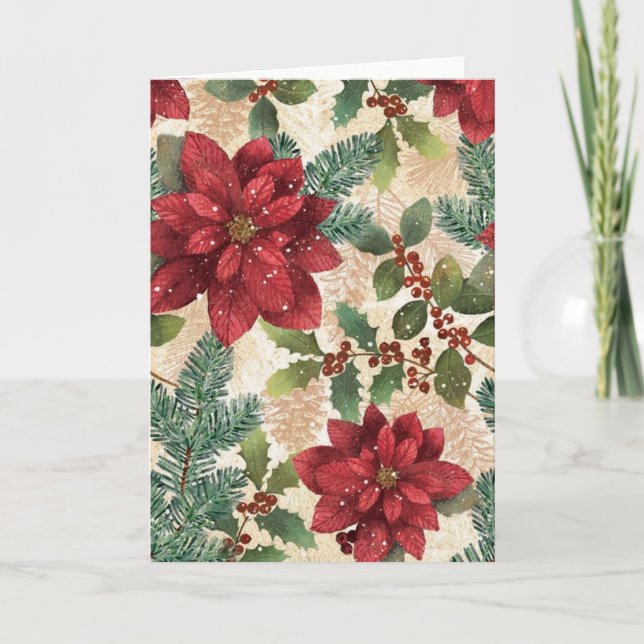 Retro 50s Christmas Poinsettia Greeting Card (Front)