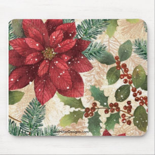 Retro 50s Christmas Poinsettia Mousepad