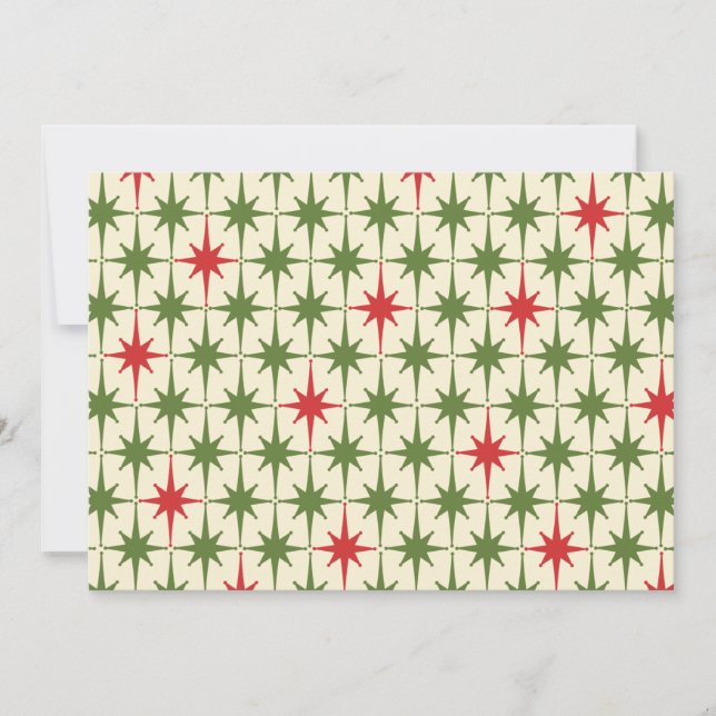 Retro 50s Christmas Star Pattern Red Green Cream Invitation (Front)