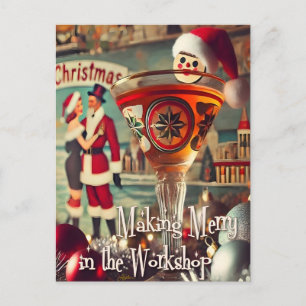 Retro 50s Cocktail Making Merry Christmas Workshop Postcard