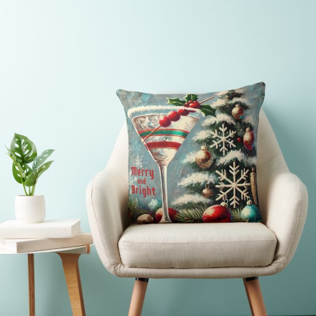 Retro 50s Cranberry Snowflake Christmas Martini Cushion (Chair)