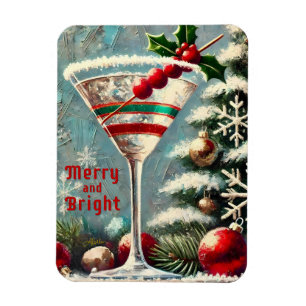 Retro 50s Cranberry Snowflake Christmas Martini Magnet