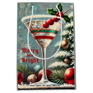 Retro 50s Cranberry Snowflake Christmas Martini Medium Gift Bag
