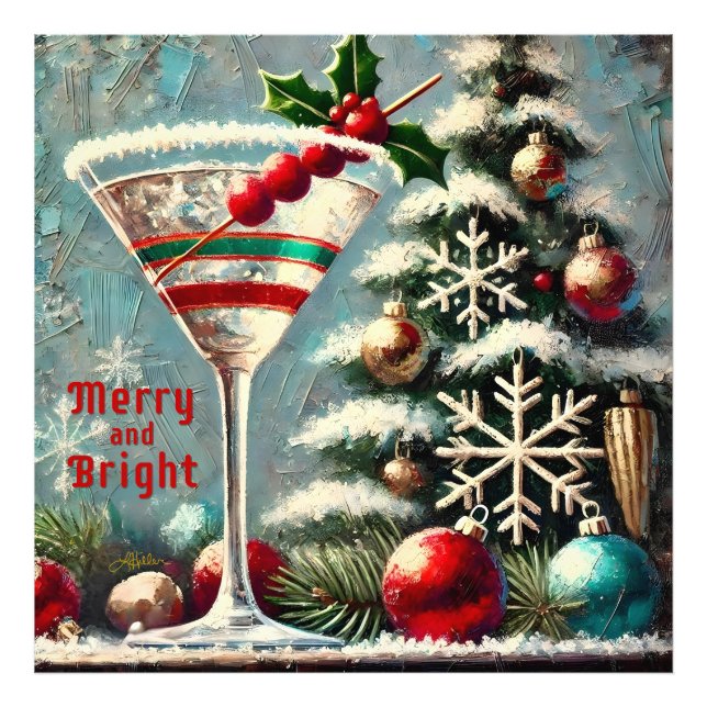 Retro 50s Cranberry Snowflake Christmas Martini Photo Print (Front)