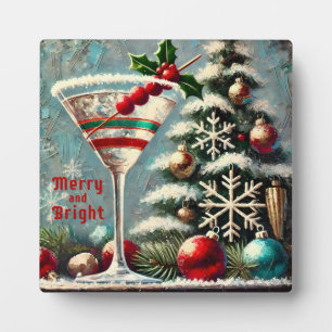 Retro 50s Cranberry Snowflake Christmas Martini Plaque