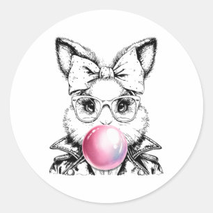 Retro 50's Cute Easter Bunny Blowing Bubble Gum 1 Classic Round Sticker