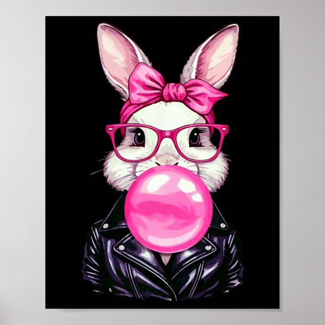 Retro 50's Cute Easter Bunny Blowing Bubble Gum 7  Poster (Front)