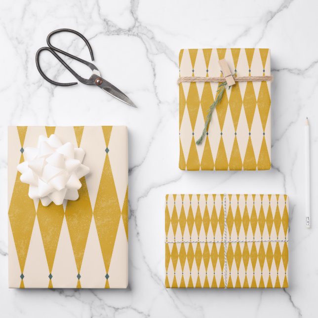Retro 50s Diamond Geometric Pattern Wrapping Paper Sheet (Front)