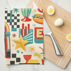 Retro 50s diner abstract geometric tea towel vinta