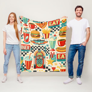 Retro 50s diner food pattern blanket vintage Ameri