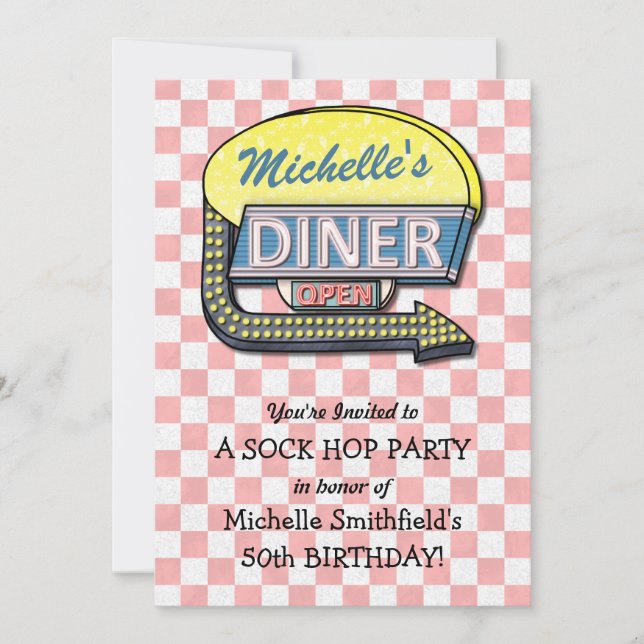 Retro 50s Diner Sock Hop Birthday Party Theme Invitation (Front)