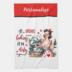 Retro 50s Glam Housewife Funny Sarcastic Humour Tea Towel
