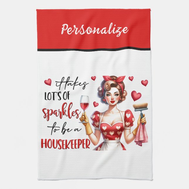 Retro 50s Glam Housewife Funny Sarcastic Humour Tea Towel (Vertical)