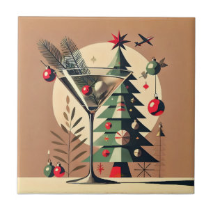 Retro 50s Jet Set Christmas Tree Martini Ceramic Tile
