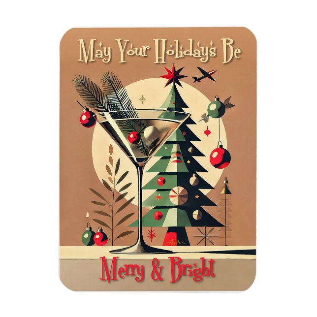 Retro 50s Jet Set Christmas Tree Martini Magnet (Vertical)